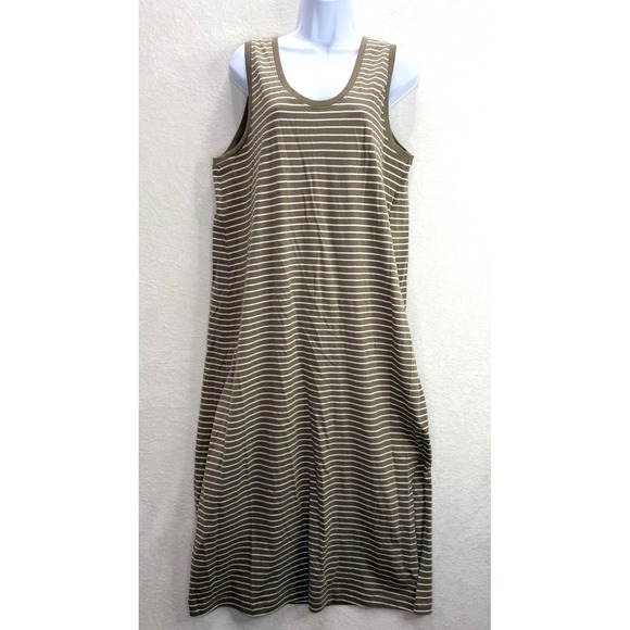 Pact Women's Organic Cotton Softspun Coast Mesa Stripe Midi Dress Size Large - Picture 2 of 8
